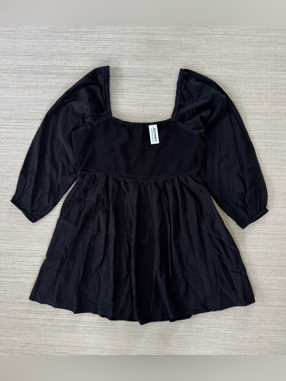 Old Navy black fit and flare long sleeve square neck mini dress tunic women XL